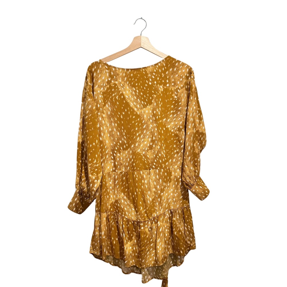 Nwt Stillwater Mustard Yellow Animal Print Boho Ruffle Mini Dress Small